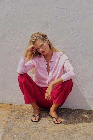 STRIPED CARDIGAN - Faded pink by Zara