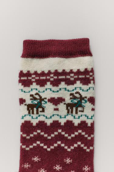 2-PACK OF LONG GREEK KEY AND BOW SOCKS - Burgundy by Zara