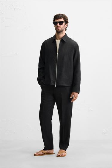100% LINEN OVERSHIRT - Black by Zara