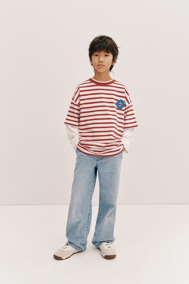 STRIPED PATCH T-SHIRT - Red / White by Zara