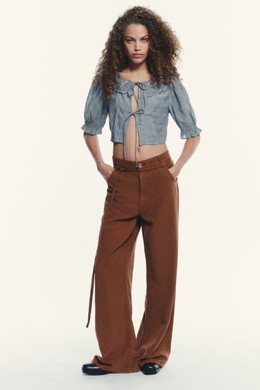 EMBROIDERED CROP SHIRT - Blue / Grey by Zara