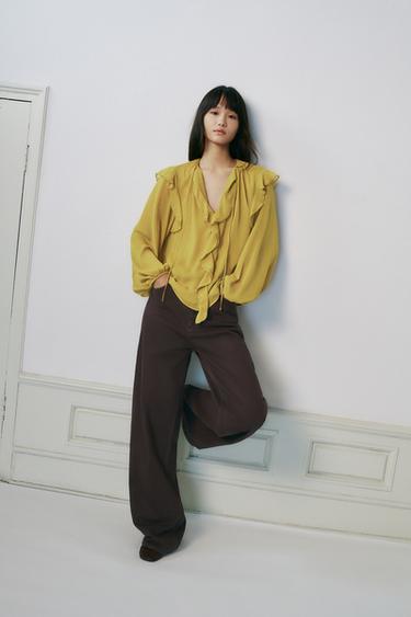 RUFFLED BLOUSE - Mustard by Zara - Image 0