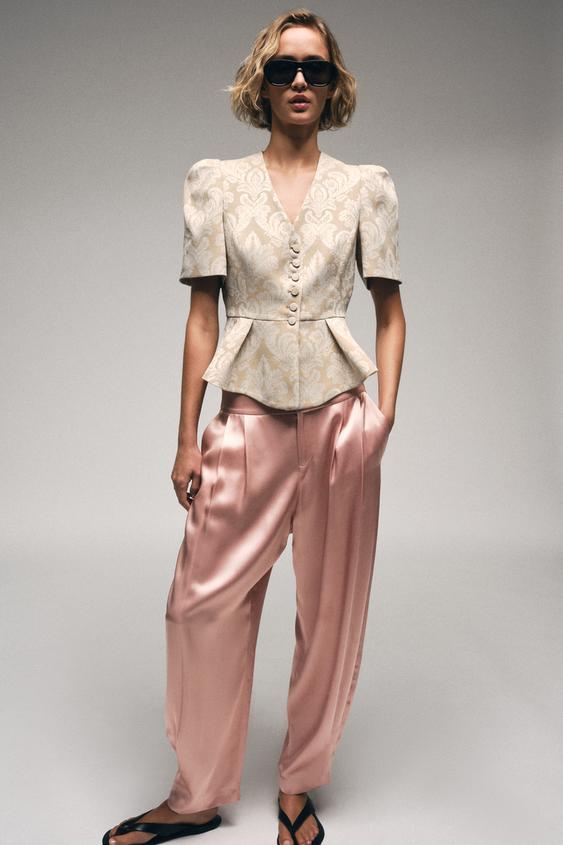 JACQUARD PEPLUM BLAZER - Ecru / Beige by Zara - Image 0