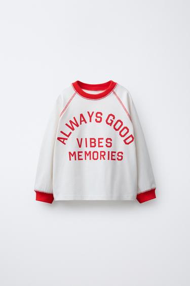 RAGLAN SLEEVE T-SHIRT WITH SLOGAN - Ecru by Zara