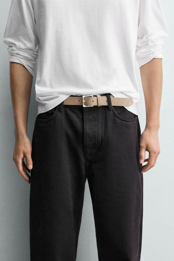 SPLIT SUEDE LEATHER BELT - Beige by Zara - Image 0