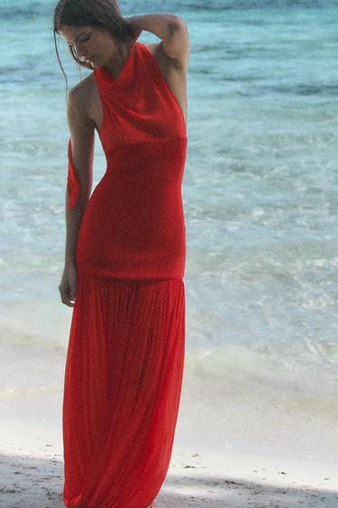 COMBINED HALTER NECK DRESS - Bright red by Zara