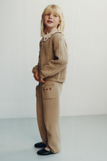 HEART EMBROIDERED KNIT CULOTTES - Light khaki by Zara