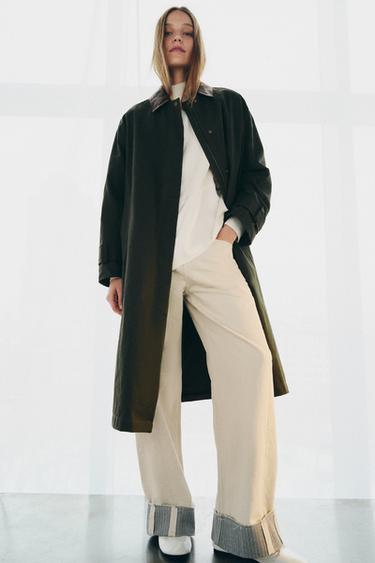 CONTRAST LEATHER COLLAR TRENCH COAT ZW COLLECTION - Grey green by Zara