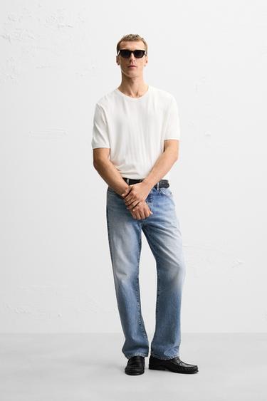REGULAR FIT KNIT T-SHIRT - Oyster-white by Zara