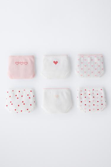 1 1/2- 6 YEARS/ SIX-PACK OF HEART PRINT BRIEFS - Ecru by Zara
