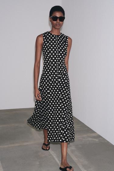 ZW COLLECTION POLKA DOT MIDI DRESS - Black / White by Zara
