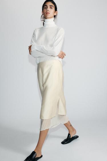 COMBINED MIDI SKIRT ZW COLLECTION - Ecru by Zara