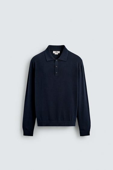 RELAXED FIT KNIT POLO SHIRT - Navy blue by Zara