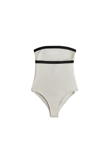 BEACH SWIMSUIT WITH CONTRAST STRIPE - Ecru by Zara