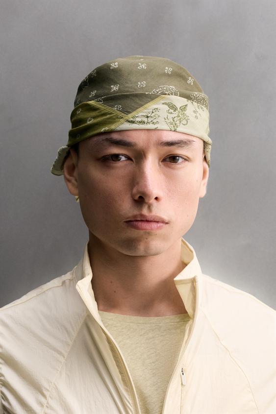 RAMIE AND COTTON PATCHWORK BANDANA - Green by Zara - Image 0