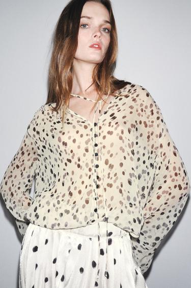 ZW COLLECTION POLKA DOT SHIRT - Black / White by Zara