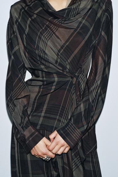 ZW COLLECTION DRAPED CHECK TOP - Blue by Zara