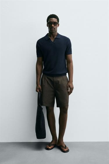 RIB KNIT POLO SHIRT - Navy blue by Zara - Image 0