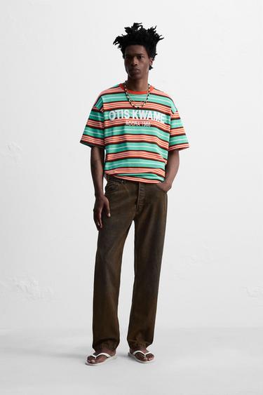 STRIPED EMBROIDERED T-SHIRT © OTIS KWAME KYE QUAICOE - Green by Zara