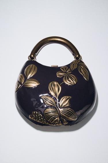 RIGID BOX WITH FLOWERS - Burgundy Red by Zara