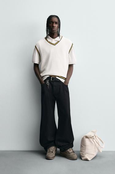 CONTRAST STRIPE KNIT WAISTCOAT - White by Zara - Image 0