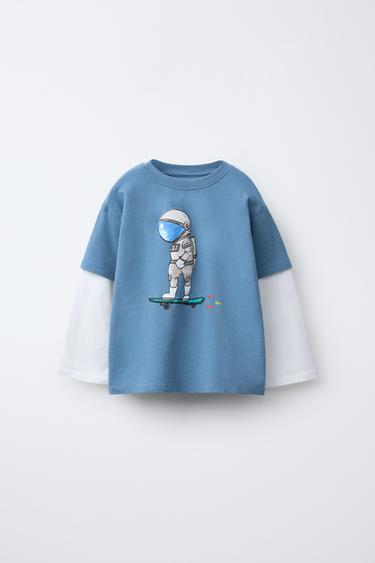 ASTRONAUT DOUBLE SLEEVE T-SHIRT - Blue / Grey by Zara - Image 0