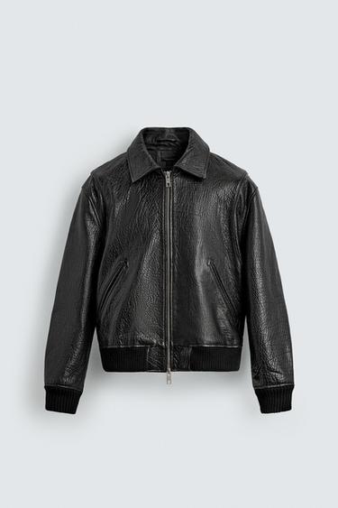 EMBOSSED LEATHER JACKET - Black by Zara