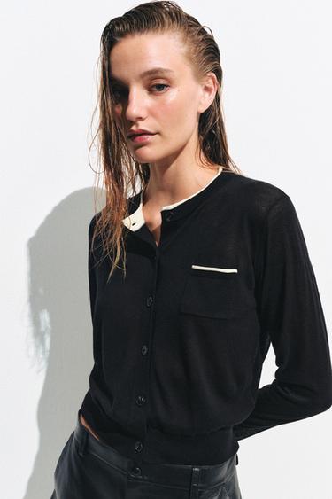 DOUBLE-LAYER KNIT JACKET - Black / White by Zara