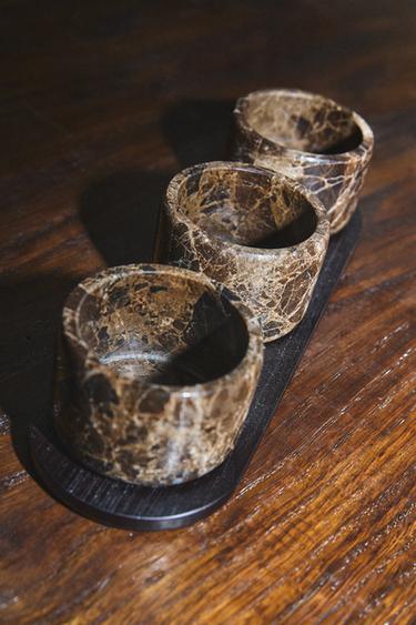 TRAY AND MARBLE BOWL SET - Brown by Zara