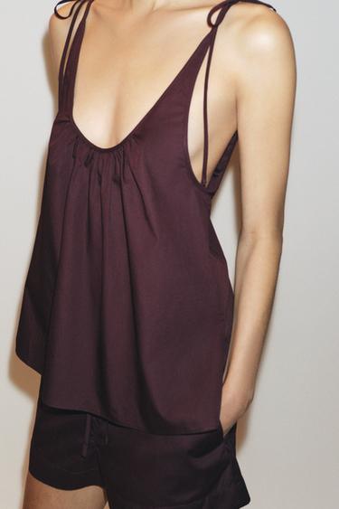 POPLIN TIE TOP - Burgundy by Zara