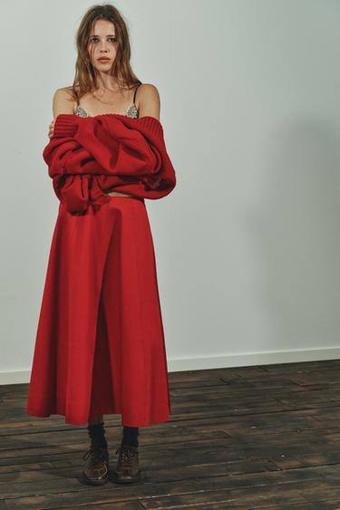 PLEATED MIDI SKIRT - Red by Zara