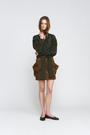 ZW COLLECTION SATIN SHIRT WITH TIES - Green by Zara