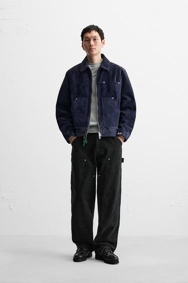 SPLIT SUEDE LEATHER JACKET - Blue by Zara