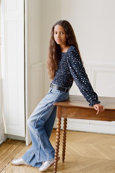 STAR PRINT TOP WITH ELASTIC DETAIL - Navy blue by Zara