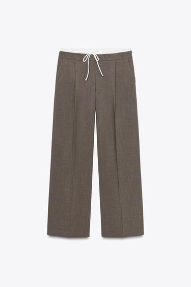 WIDE-LEG TROUSERS WITH DOUBLE WAISTBAND - Mocha by Zara