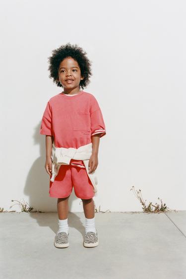 PLAIN JOGGING T-SHIRT AND BERMUDA SHORTS SET - Coral red by Zara