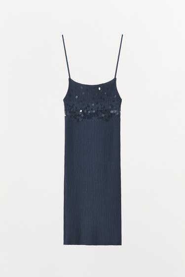 SEQUINNED RIB KNIT DRESS - Midnight blue by Zara