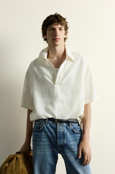 BOXY FIT 100% LINEN POLO SHIRT - Ecru by Zara