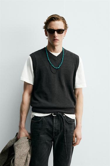 100% LINEN KNIT VEST AARON LEVINE X ZARA - Chocolate by Zara