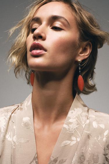 STONE AND JEWEL EARRINGS - Coral red by Zara