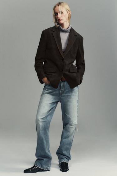 100% LEATHER SUEDE POCKET BLAZER - Rust by Zara