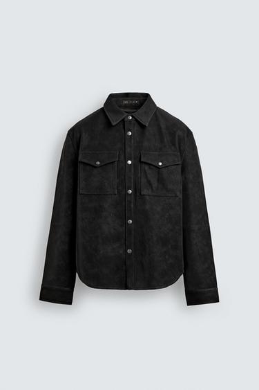 RELAXED FIT FAUX LEATHER OVERSHIRT - Black by Zara