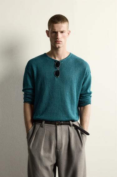 100% HEMP RELAXED FIT JUMPER - Blue green by Zara
