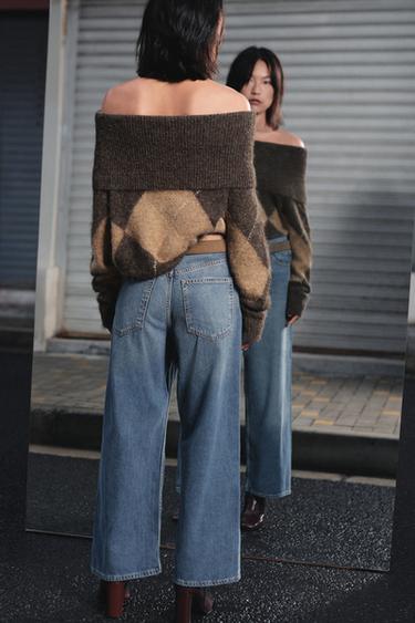 Z.08 WIDE-LEG CROPPED HIGH-WAIST JEANS WITH BELT - Mid-blue by Zara