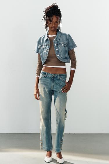 TRF MID-WAIST STRAIGHT-LEG JEANS WITH SIDE BANDS - Blue by Zara