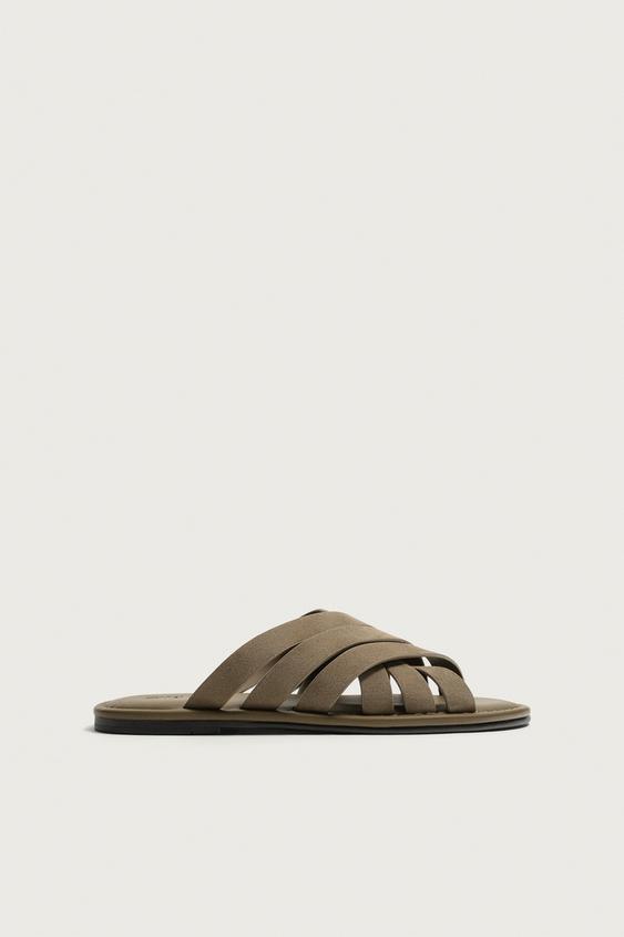 LEATHER STRAPPY SANDALS - Taupe Grey by Zara - Image 0