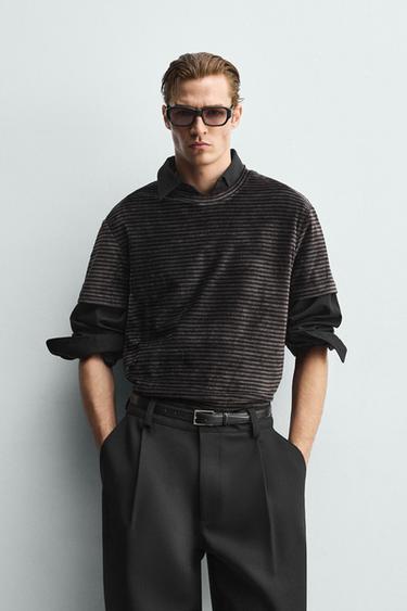 WASHED TEXTURED T-SHIRT - Dark grey by Zara