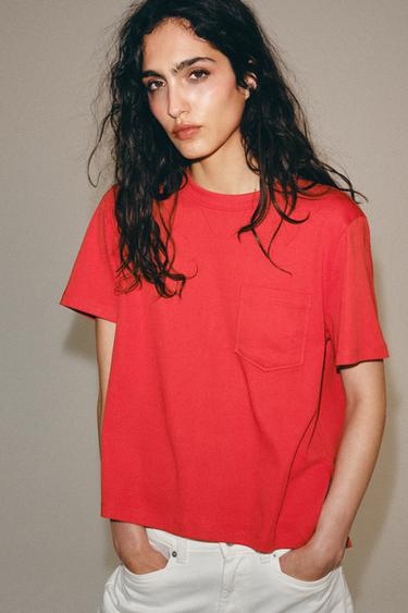 INTERLOCK POCKET T-SHIRT - Coral by Zara