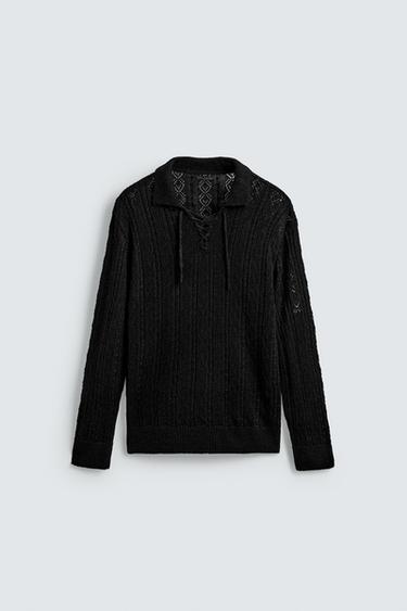 TEXTURED KNIT CORD POLO SHIRT - Black by Zara