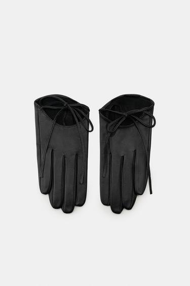 LEATHER GLOVES WITH TIE - Black by Zara